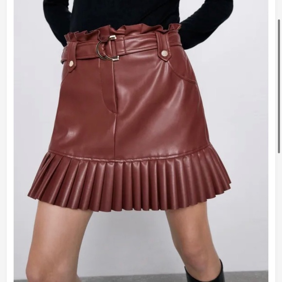 Zara Faux Leather Pleated Skirt - Picture 2 of 6